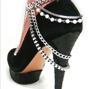 Ankle Heel chain silver with pearls